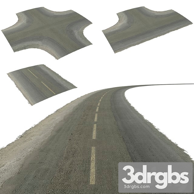 Seamless two lane road with crossroads 3dsmax Download - thumbnail 1