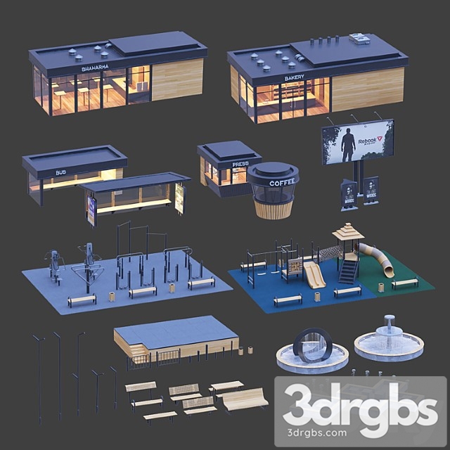 Set Of Elements Of Urban Style 3dsmax Download - thumbnail 1