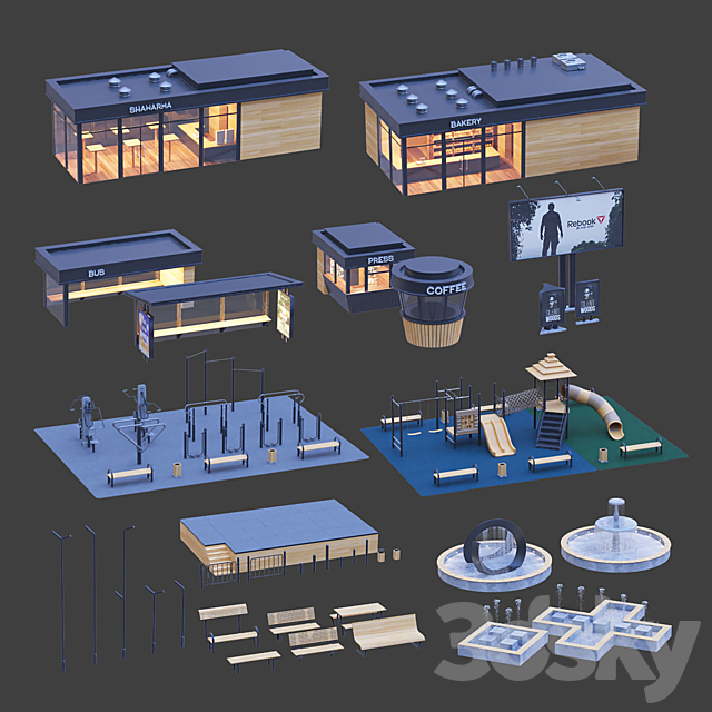 Set of elements of urban style 3DSMax File - thumbnail 1