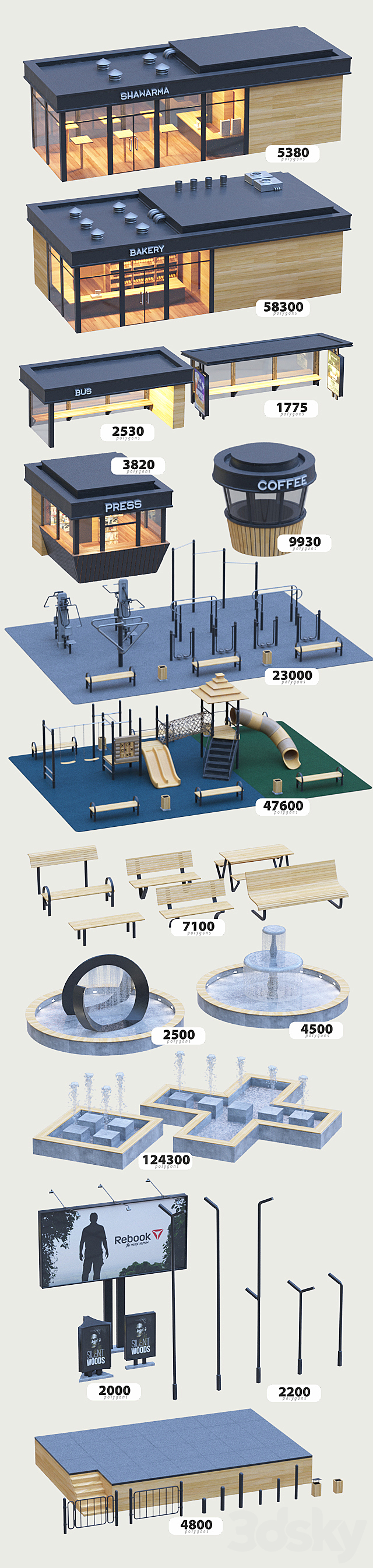 Set of elements of urban style 3DSMax File - thumbnail 2