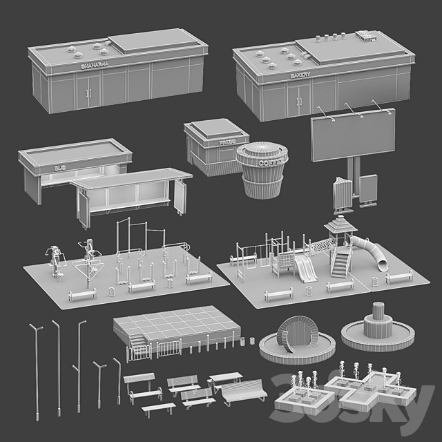 Set of elements of urban style 3DSMax File - thumbnail 3