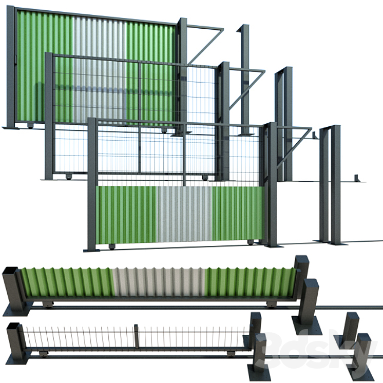 Sliding gate gate for building plot 3DS Max - thumbnail 1