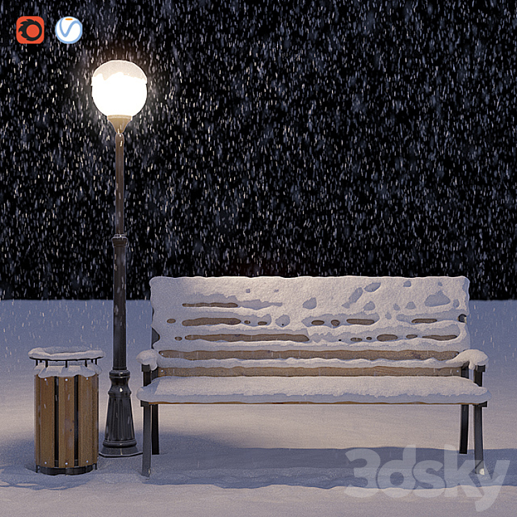 Snow-covered bench 3DS Max - thumbnail 1