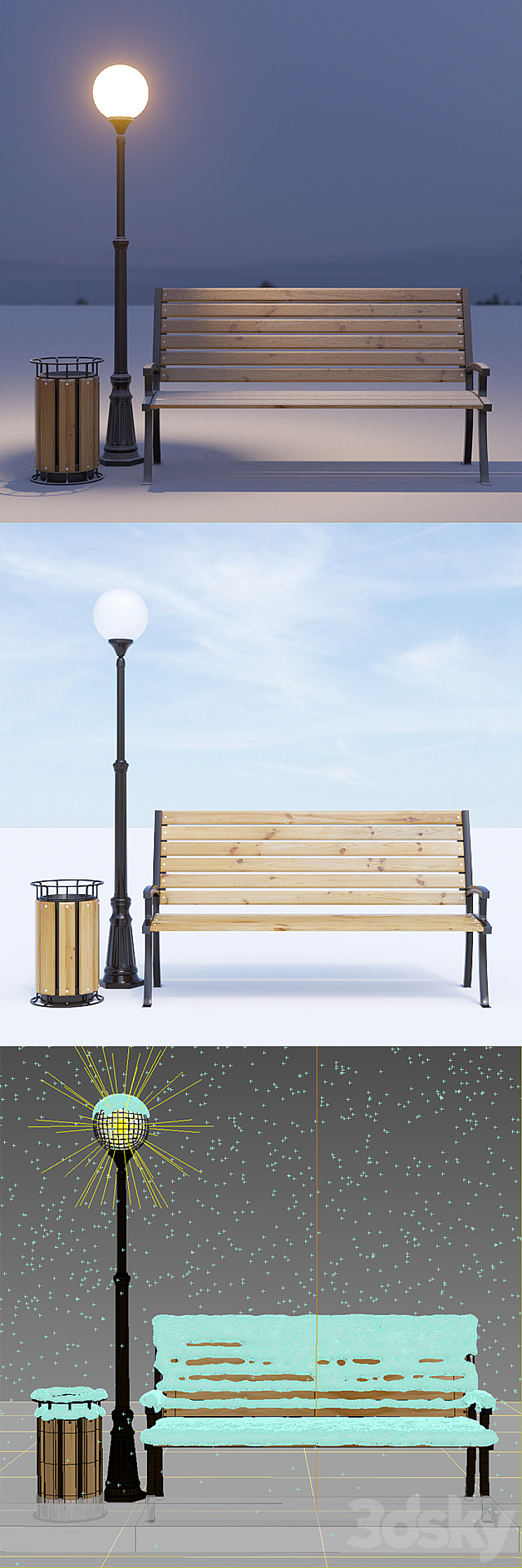 Snow-covered bench 3DS Max - thumbnail 2