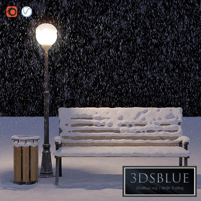 Snow-covered bench 3DS Max - thumbnail 3