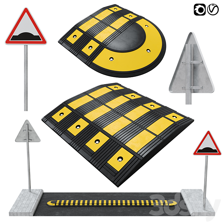 Speed bump with sign 3DS Max - thumbnail 1