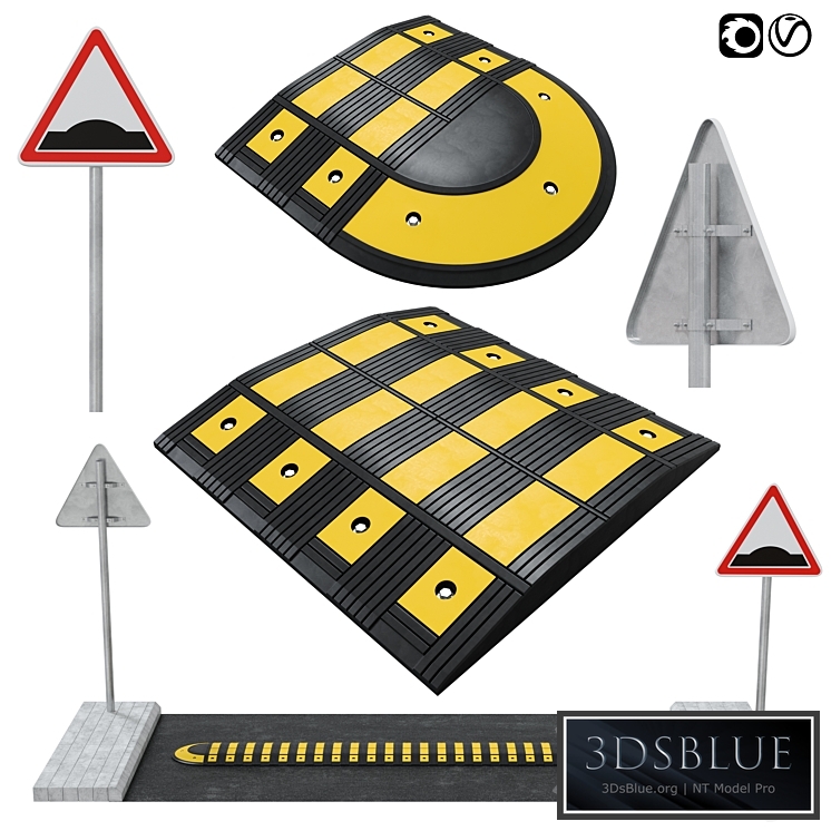 Speed bump with sign 3DS Max - thumbnail 3