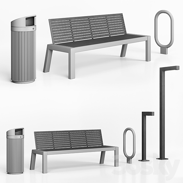 Street furniture set 3ds Max - thumbnail 1