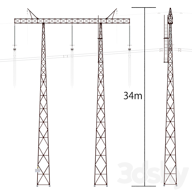 Transmission tower 500 kV 3DS Max Model - thumbnail 5