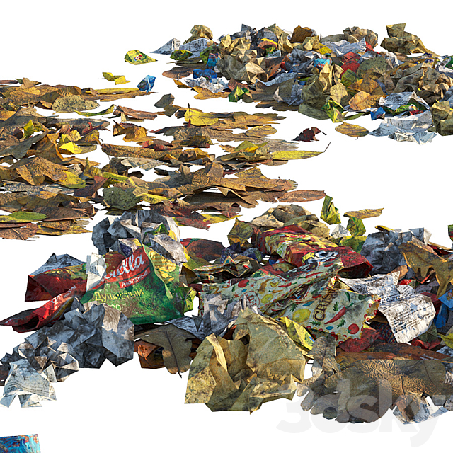 Trash of paper and leaves 3DS Max Model - thumbnail 2