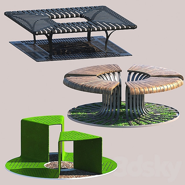 Tree Bench Grates 3DS Max Model - thumbnail 2