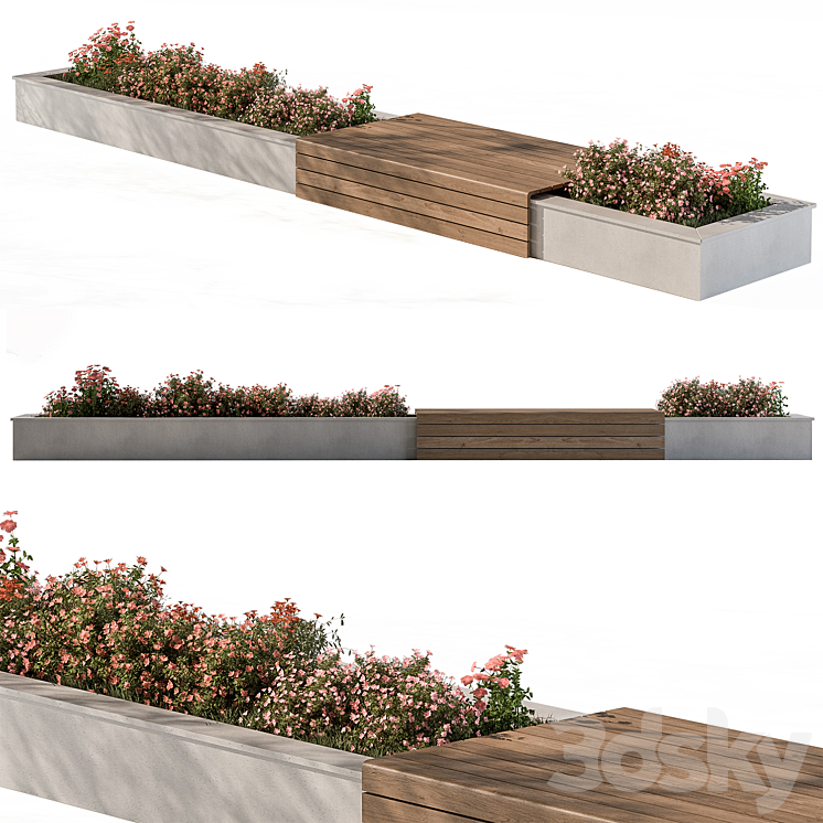 Urban Bench with Flowers Set 40 3DS Max - thumbnail 1