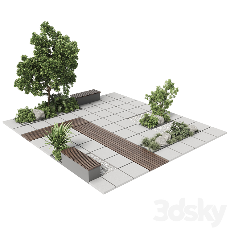 Urban Environment – Urban Furniture – Green Benches With plants 30 corona 3DS Max - thumbnail 1