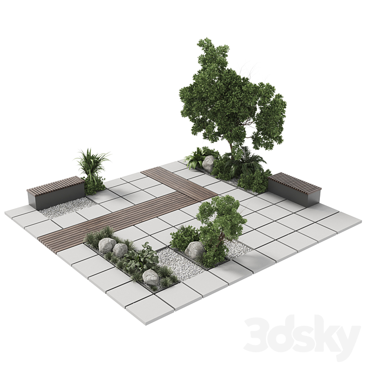 Urban Environment – Urban Furniture – Green Benches With plants 30 corona 3DS Max - thumbnail 2