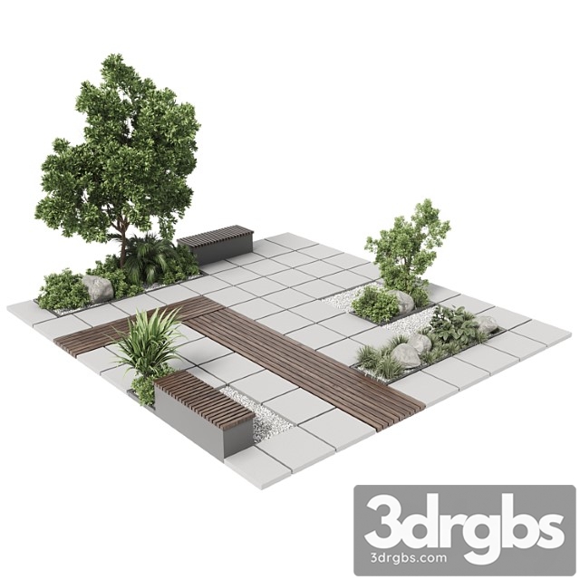 Urban environment – urban furniture – green benches with plants 30 corona 3dsmax Download - thumbnail 1