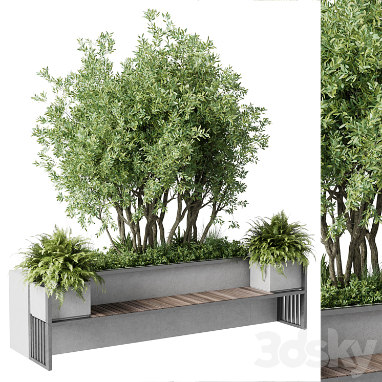 Urban Environment – Urban Furniture – Green Benches With tree 41 3DS Max - thumbnail 1