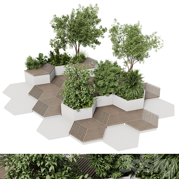 Urban Environment – Urban Furniture – Green Benches With tree 42 3DS Max - thumbnail 1