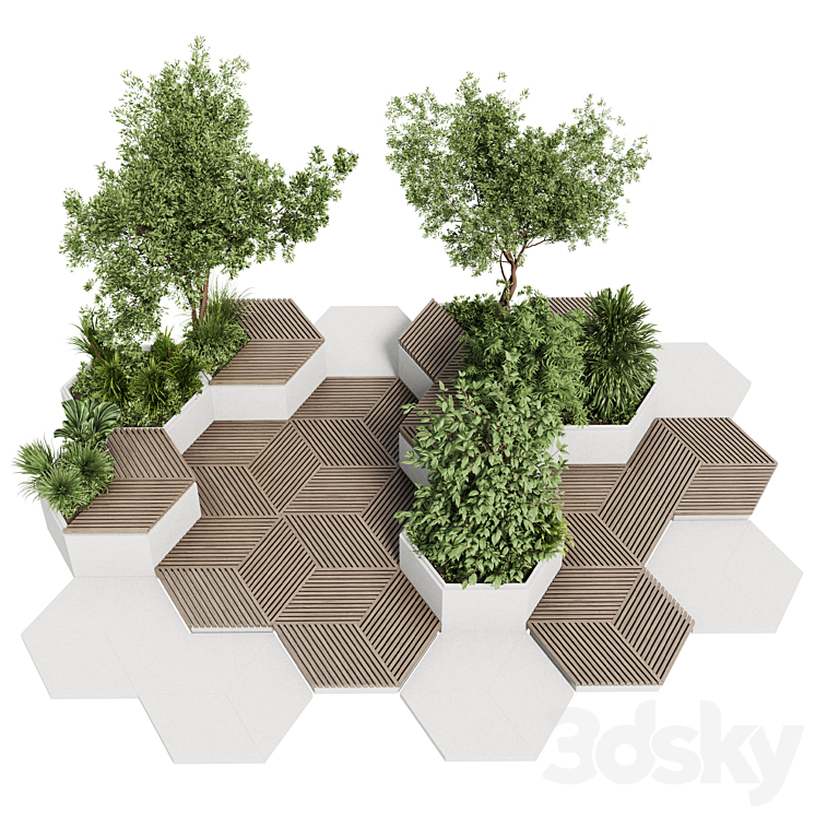 Urban Environment – Urban Furniture – Green Benches With tree 42 3DS Max - thumbnail 2