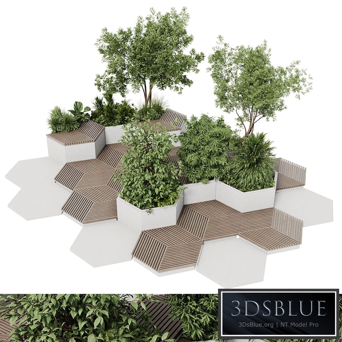 Urban Environment – Urban Furniture – Green Benches With tree 42 3DS Max - thumbnail 3