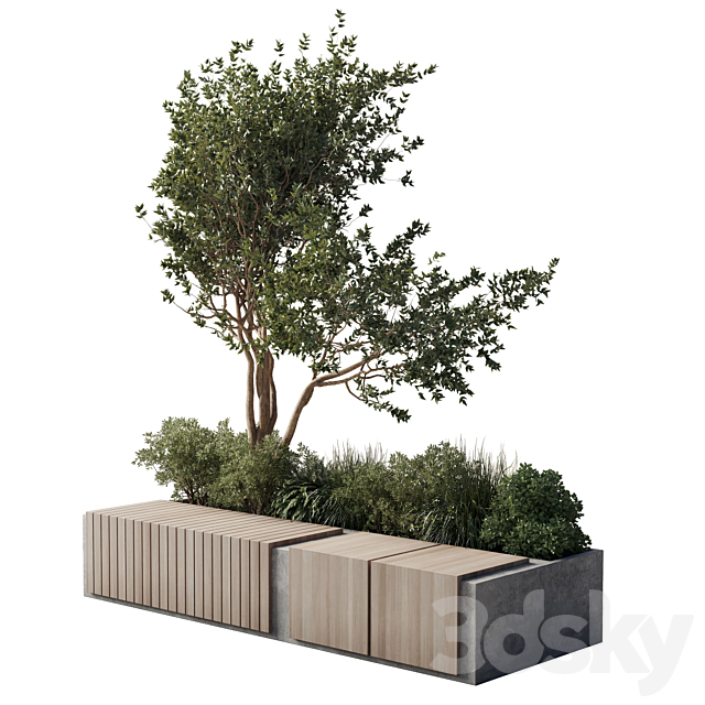 Urban Environment_Urban Furniture_Green Benches_Plants tree grass 17 corona 3ds Max - thumbnail 2