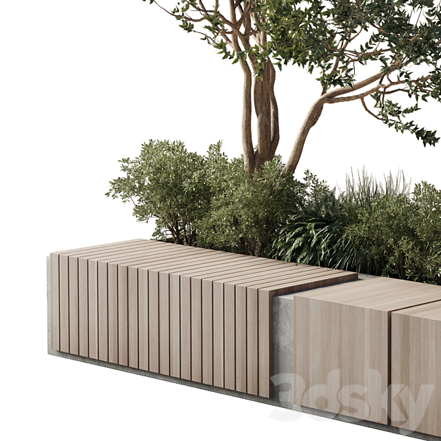 Urban Environment_Urban Furniture_Green Benches_Plants tree grass 17 corona 3ds Max - thumbnail 3