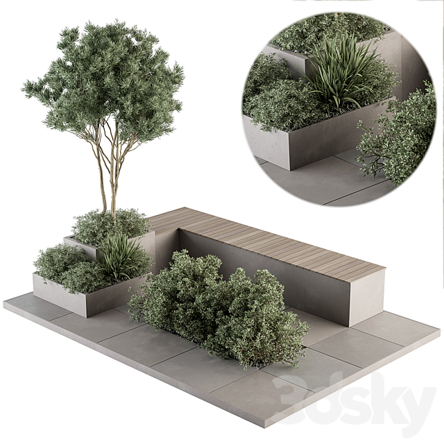 Urban Furniture _ Architecture Bench with Garden Plants- Set 35 3DSMax File - thumbnail 1