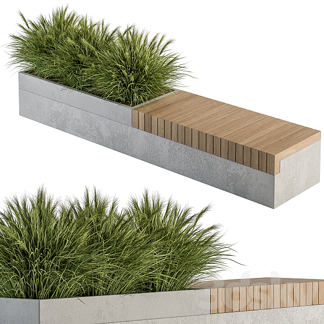 Urban Furniture _ Architecture Bench with Plants- Set 12 3DSMax File - thumbnail 1