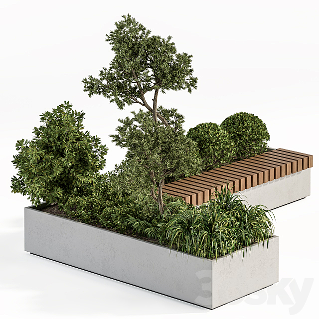 Urban Furniture _ Architecture Bench with Plants- Set 17 3DS Max Model - thumbnail 2