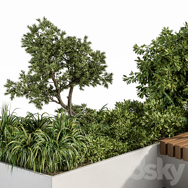 Urban Furniture _ Architecture Bench with Plants- Set 17 3DS Max Model - thumbnail 3