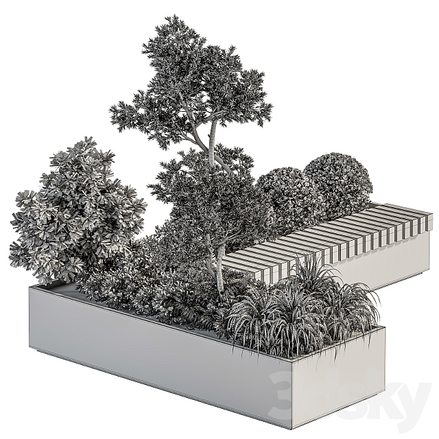 Urban Furniture _ Architecture Bench with Plants- Set 17 3DS Max Model - thumbnail 6