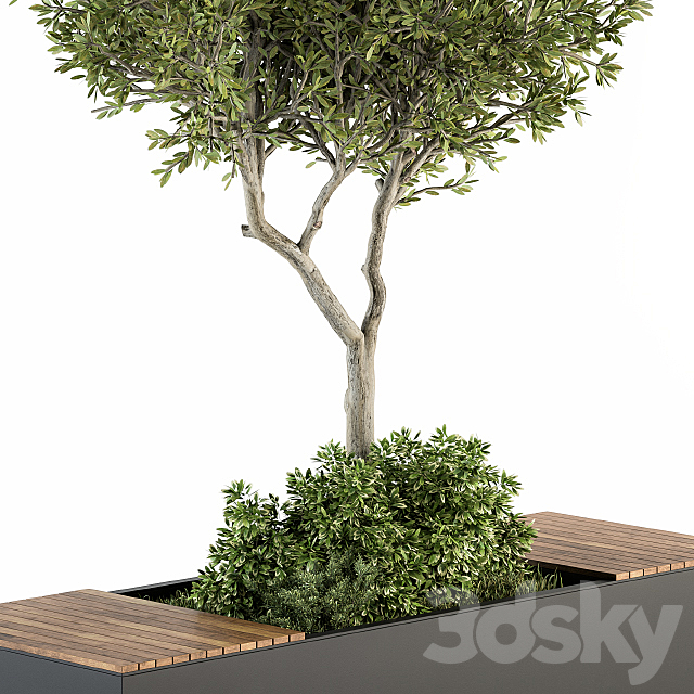 Urban Furniture _ Architecture Bench with Plants- Set 23 3DSMax File - thumbnail 3