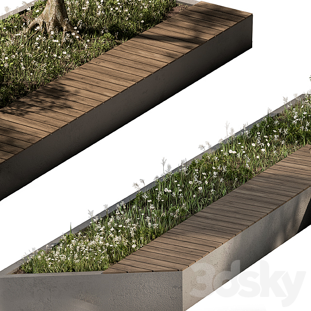 Urban Furniture _ Architecture Bench with Plants- Set 24 3DSMax File - thumbnail 5