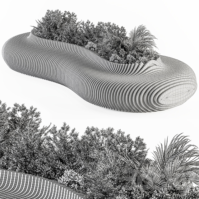 Urban Furniture _ Parametric Bench with Plants- Set 22 3DS Max Model - thumbnail 4