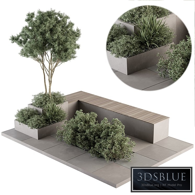 Urban Furniture \/ Architecture Bench with Garden Plants- Set 35 3DS Max - thumbnail 3