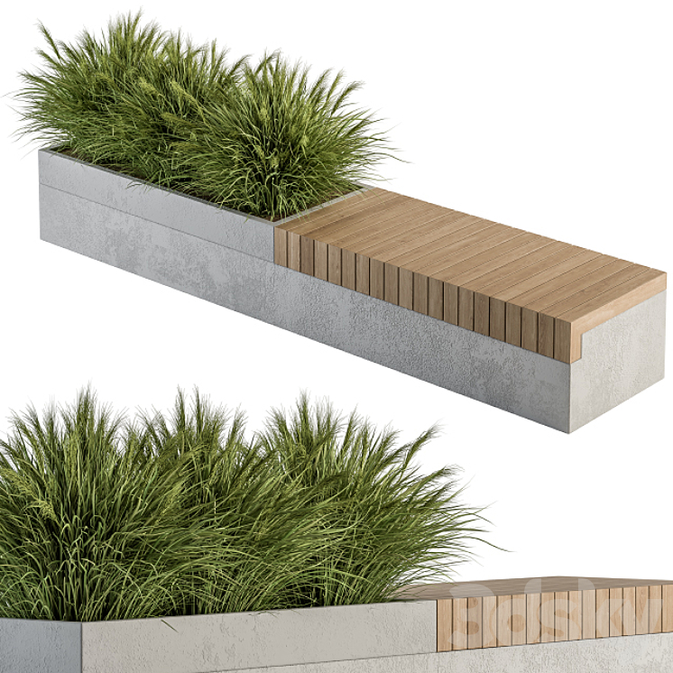 Urban Furniture \/ Architecture Bench with Plants- Set 12 3DS Max - thumbnail 1