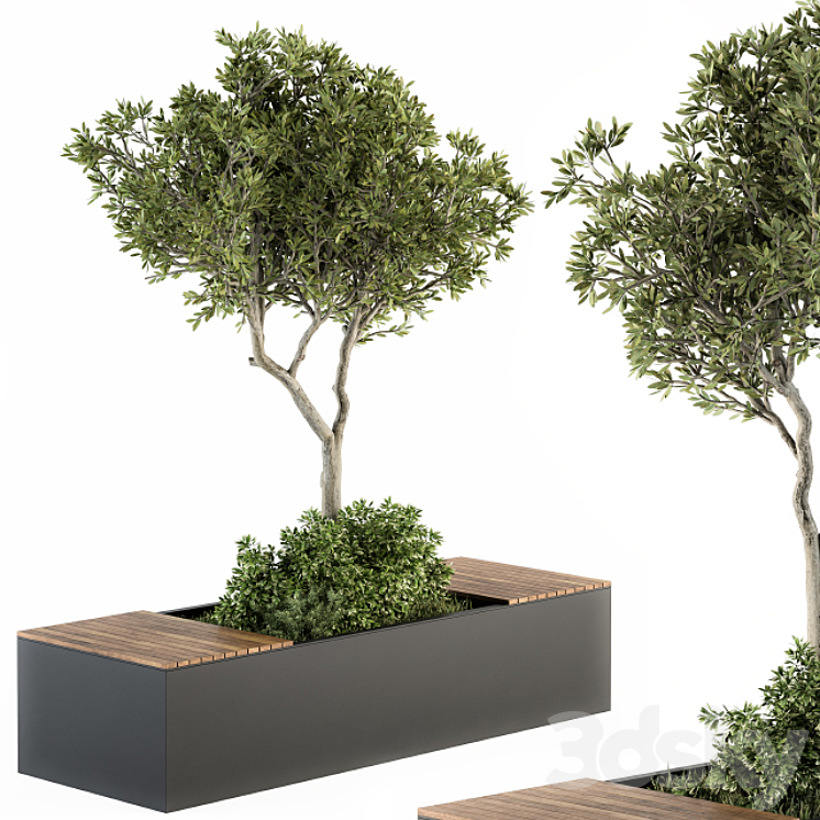 Urban Furniture \/ Architecture Bench with Plants- Set 23 3DS Max - thumbnail 1