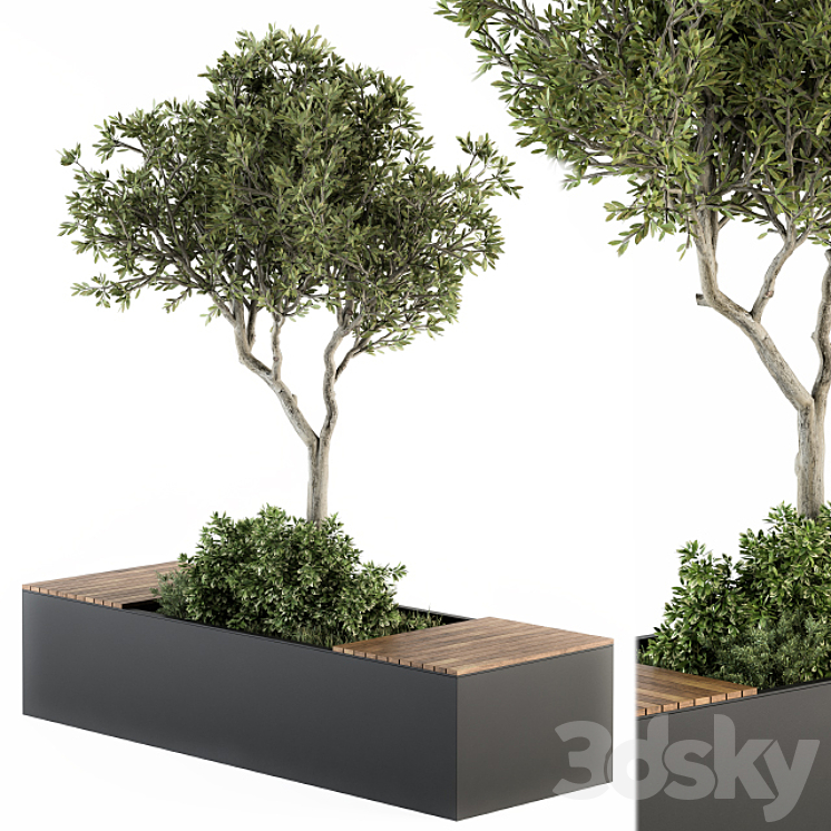 Urban Furniture \/ Architecture Bench with Plants- Set 23 3DS Max - thumbnail 2