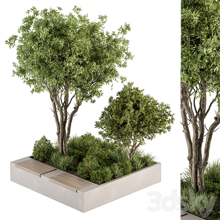 Urban Furniture Bench with Plants 45 3DS Max - thumbnail 1