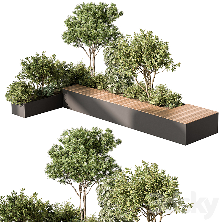 Urban Furniture Bench with Plants 52 3DS Max - thumbnail 1