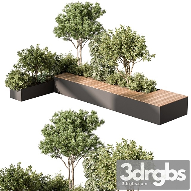 Urban furniture bench with plants 52 3dsmax Download - thumbnail 1