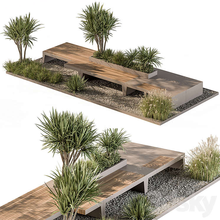 Urban Furniture Bench with Plants Set 42 3DS Max - thumbnail 1