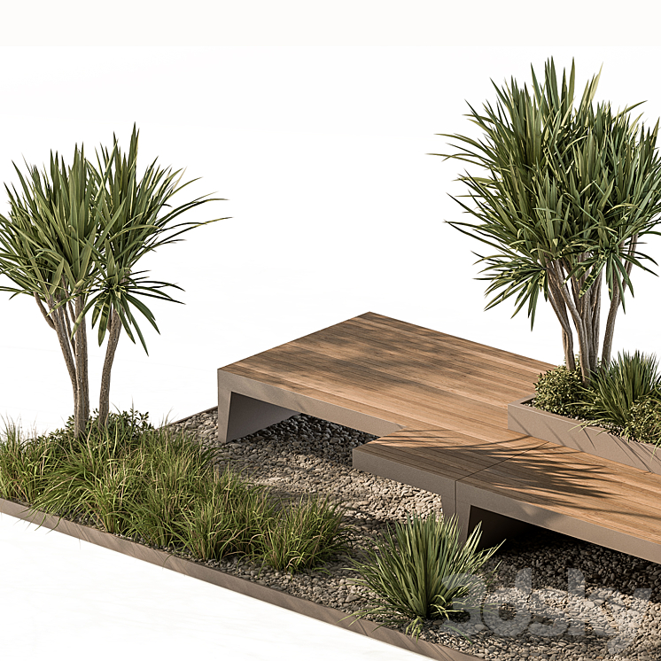 Urban Furniture Bench with Plants Set 42 3DS Max - thumbnail 2