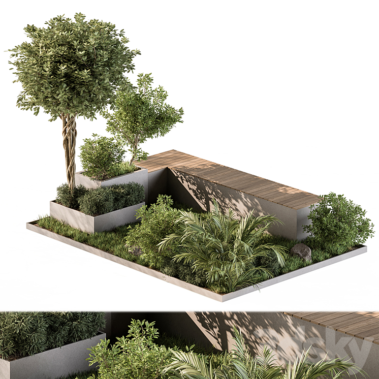 Urban Furniture Bench with Plants Set 43 3DS Max Model - thumbnail 1