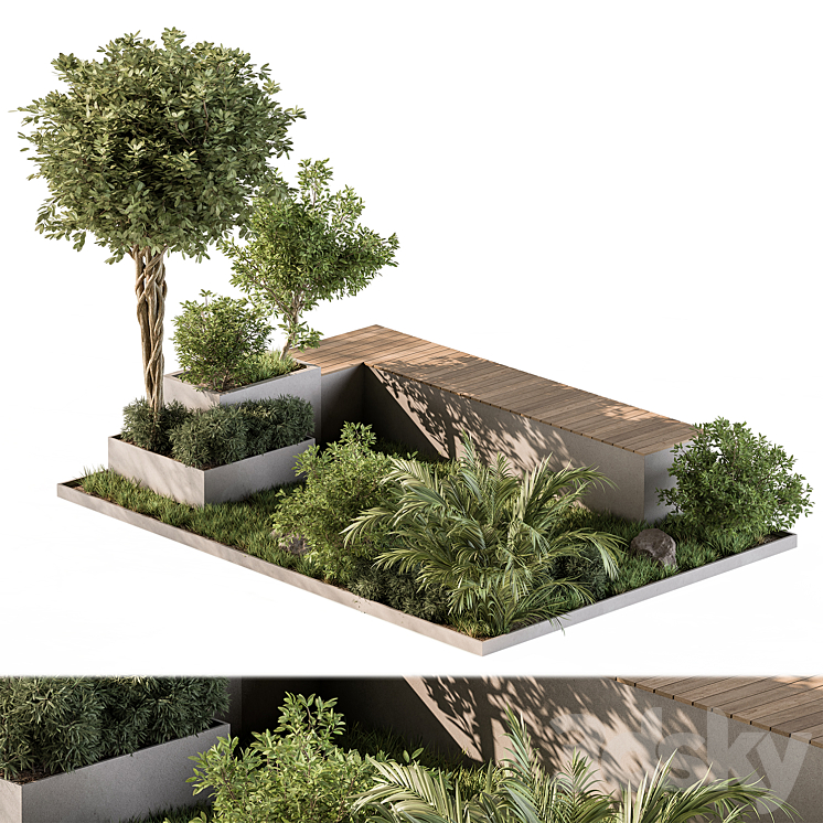 Urban Furniture Bench with Plants Set 43 3DS Max - thumbnail 1