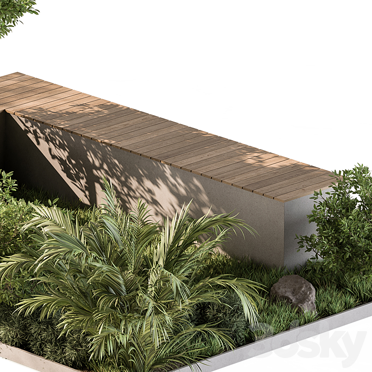 Urban Furniture Bench with Plants Set 43 3DS Max - thumbnail 2