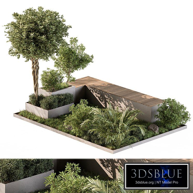 Urban Furniture Bench with Plants Set 43 3DS Max - thumbnail 3