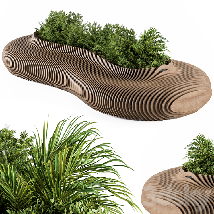 Urban Furniture \/ Parametric Bench with Plants- Set 22 3DS Max - thumbnail 1