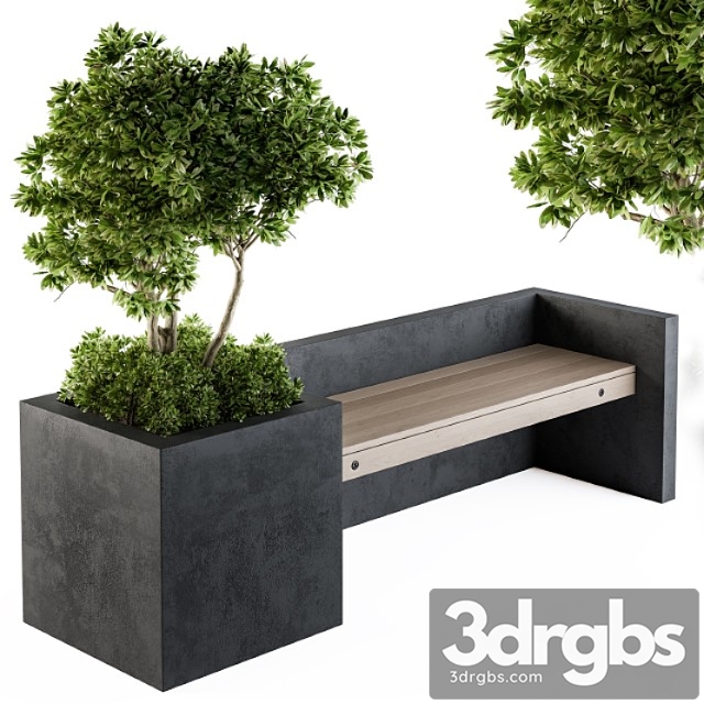 Urban furniture plants with bench 09 3dsmax Download - thumbnail 1