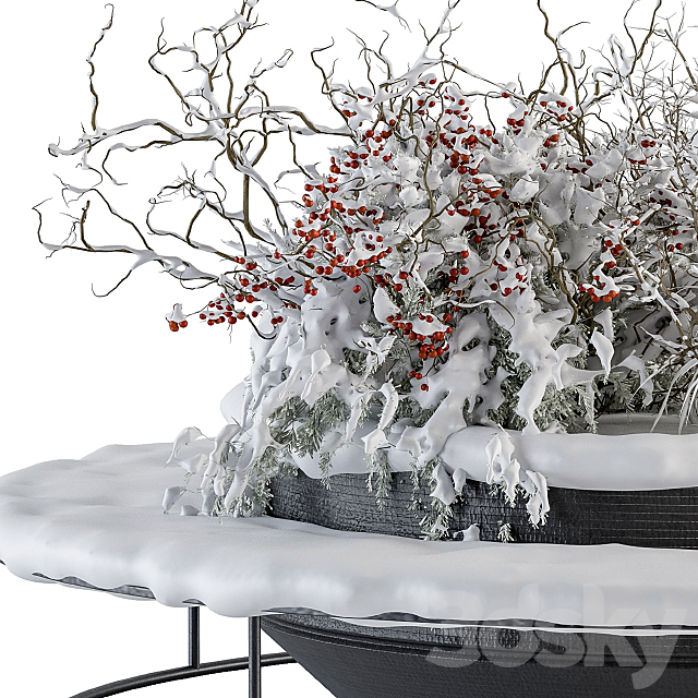 Urban Furniture snowy Bench with Plants- Set 15 3DS Max Model - thumbnail 2