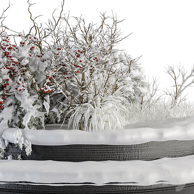 Urban Furniture snowy Bench with Plants- Set 15 3DS Max Model - thumbnail 3